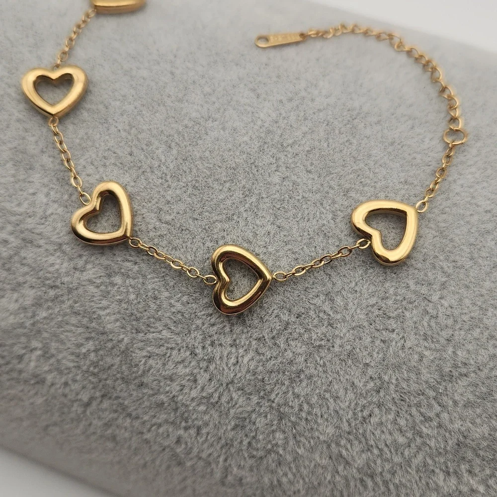 18K Gold Plated Heart Chain Bracelet, Stainless Steel